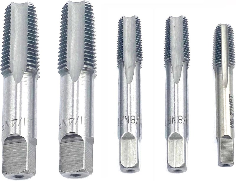Smsucfuda 1/16",2PCS 1/8",2PCS 1/4" NPT Pipe Tap Set,5Pcs Carbon Steel Pipe Taps Cutting Tools Great for Various Mechanics DIY Thread Cutting and Cleaning - Image 1